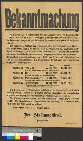 Bekanntmachung des Stadtmagistrats Braunschweig zum Ankauf von beschlagnahmten Fahrradbereifungen