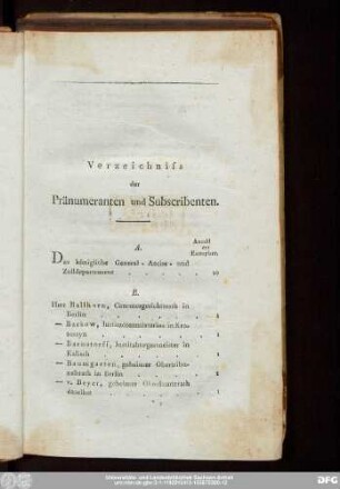 Verzeichniss der Pränumeranten und Subscribenten.