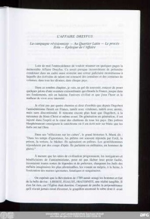 L'Affaire Dreyfus La campagne révisionniste – Au Quartier Latin – Le procès Zola – Épilogue de l'Affaire