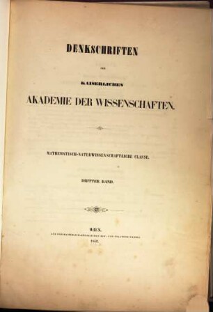 Denkschriften. 3. 1852