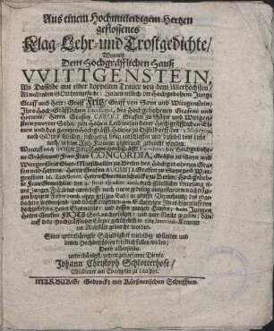 Aus einem Hochmitleidigen Hertzen geflossenes Klag- Lehr- und Trostgedichte