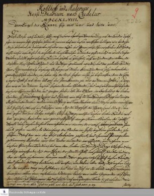 Reisetagebuch von Johann Balthasar Kohlhoff und Oluf Maderup.