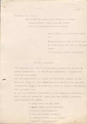 [W144]: Ich versteh die Kunst mich selber zu betrügen : Johann Wilhelm Ludwig Gleim und Berlin : Ein literaturgeschichtlicher Ausflug