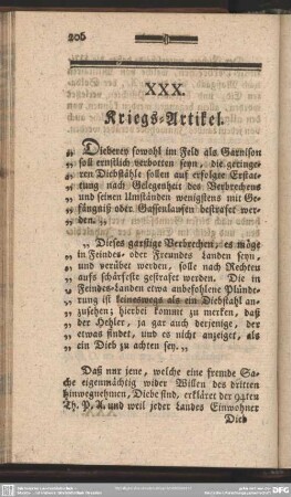 XXX. Kriegs-Artikel