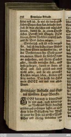 Freytägige Andacht aus Gottes fünfften Tage-Wercke.