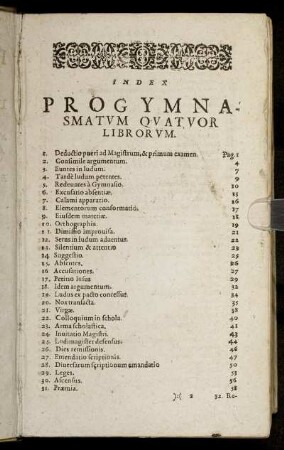 Index Progymnasmatum Quatuor Librorum.