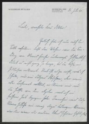 Brief von Wilhelm Buller an Margarete Hauptmann