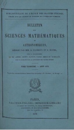 Tome Troisième - Aout 1872.