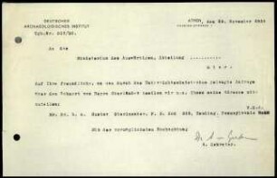 A. von Gerkan an griechisches Außenministerium