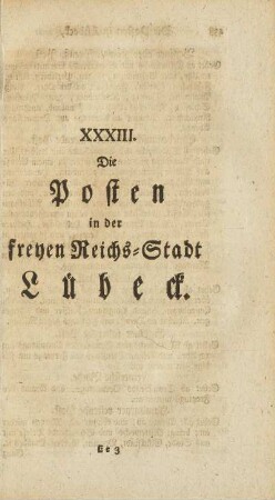 XXXIII. Die Posten in der freyen Reichs-Stadt Lübeck.