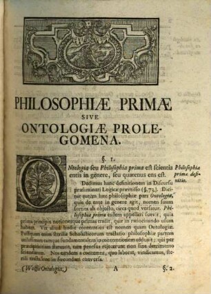 Philosophia Prima Sive Ontologia : Methodo Scientifica Pertractata, Qua Omnis Cognitionis Humanae Principia Continentur