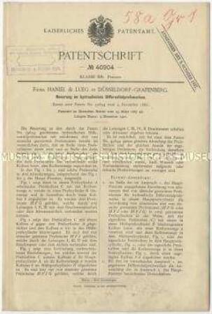 Patentschrift einer Neuerung an hydraulischen Differentialpreßwerken, Patent-Nr. 40904