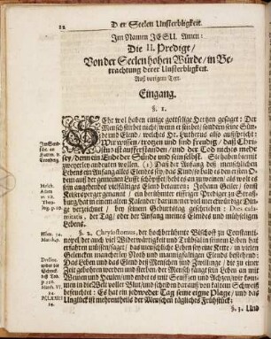 Die II. Predigt/ Von der Seelen hohen Würde/ in Betrachtung derer Unsterblichkeit.