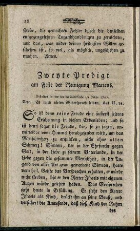 Zweyte Predigt am Feste der Reinigung Mariens.