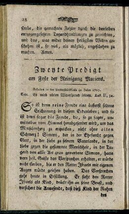 Zweyte Predigt am Feste der Reinigung Mariens.