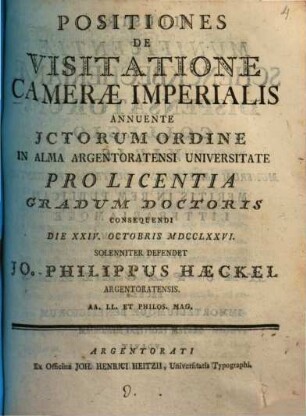 Positiones de visitatione Camerae Imperialis