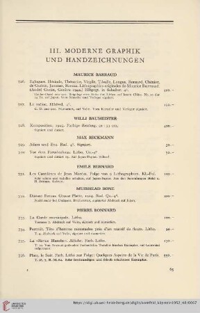 III. Moderne Graphik und Handzeichnungen