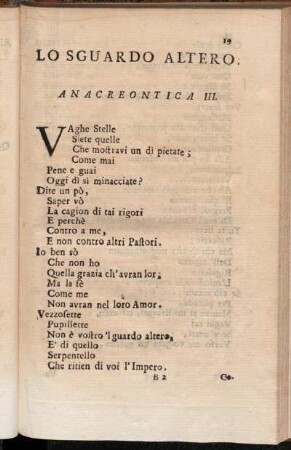 Lo Sguardo Altero. Anacreontica III. - Anacreontica V.