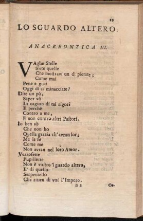 Lo Sguardo Altero. Anacreontica III. - Anacreontica V.