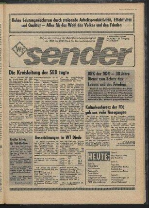 Betriebszeitung 'WF-Sender', Nr.43/1982 (1. Novemberausgabe 1982)