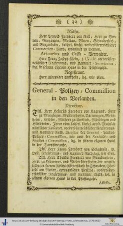 General-Polizey-Commission in den Vorlanden.