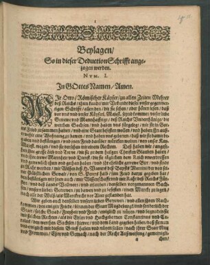 Beylagen/ So in dieser Deduction Schrifft angezogen werden.