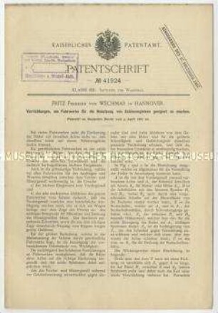 Patentschrift einer Vorrichtung für die Umgestaltung von Fuhrwerken für Schienengleise, Patent-Nr. 41924