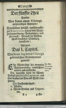 Der fünffte Theil Handlet Von denen einem Chirurgo nothwendigen Artzneyen, Deroselben höchst-nothwendigen Reformation ...