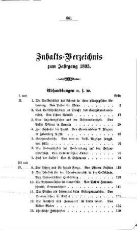 Inhalts-Verzeichnis zum Jahrgang 1893
