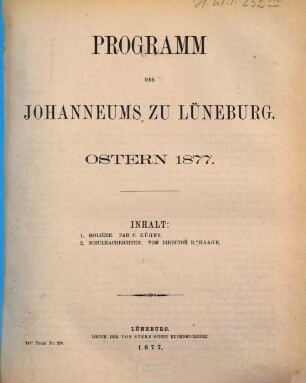 Programm des Johanneums zu Lüneburg : Ostern .... 1876/77