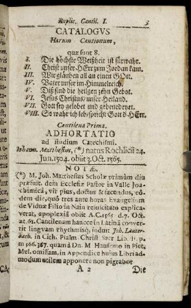 Catalogus Harum Cantionum,