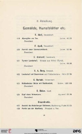 II. Abteilung. Gemälde, Kunstblätter etc. (Nr. 419-548)