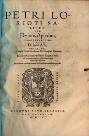 Pet. Lorioti De iuris apicibus tractatus VIII. et de iuris arte tractatus XX.