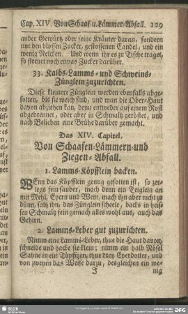 Das XIV. Capitel, Von Schaafen- Lämmern- und Ziegen-Abfall