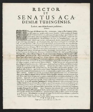 Rector Et Senatus Academiae Tubingensis...