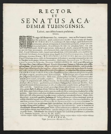 Rector Et Senatus Academiae Tubingensis...