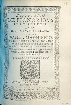 Dispvtatio De Pignoribvs Et Hypothecis