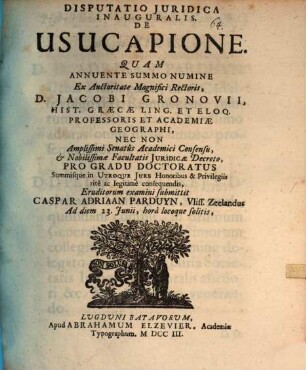 Disp. iur. inaug. de usucapione