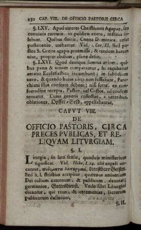 Caput VIII. De Officio Pastoris, Circa Preces Publicas, Et Reliquam Liturgiam.