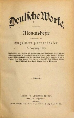 Deutsche Worte : Monatshefte. 10. 1890