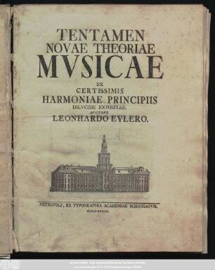 Tentamen Novae Theoriae Mvsicae : Ex Certissimis Harmoniae Principiis Dilvcide Expositae