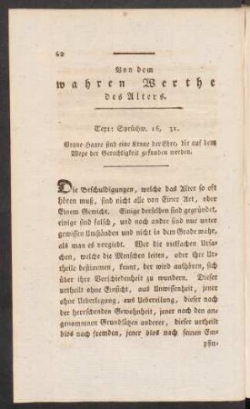 Von dem wahren Werthe des Alters.