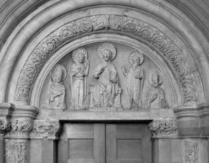 Leichhofportal: Christus zwischen Maria und Johannes dem Täufer, und zwei heiligen Bischöfen