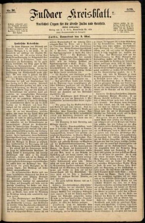 Erste Ausgabe vom Samstag, den 03. Mai 1879.
