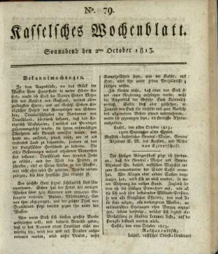 No. 79, Sonnabend den 2ten October 1813