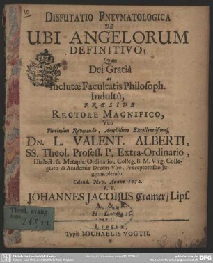 Disputatio Pneumatologica De Ubi Angelorum Definitivo