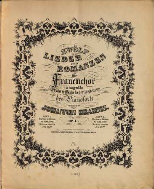 Zwölf Lieder und Romanzen : für Frauenchor a capella oder mit willkührl. Begl. d. Pianoforte ; op. 44. 2. Nr. 1-6. - Pl.Nr. 474b. - 15 S.