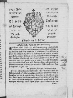 6tes Stück, Ausgabe vom 6. Februar 1771
