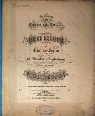 Drei Lieder für Tenor oder Sopran mit Pianoforte-Begleitung : op. 4, 2. Komm, wir wandeln zusammen. - Pl.Nr. 14543. - 3 S.