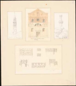 Turm von San Gottardo in Corte (Palazzo Reale) und Details aus Sant’Ambrogio in Mailand, Fassade der Kirche Santa Maria in Strada in Monza sowie Turm bei Varese: Ansichten und Details